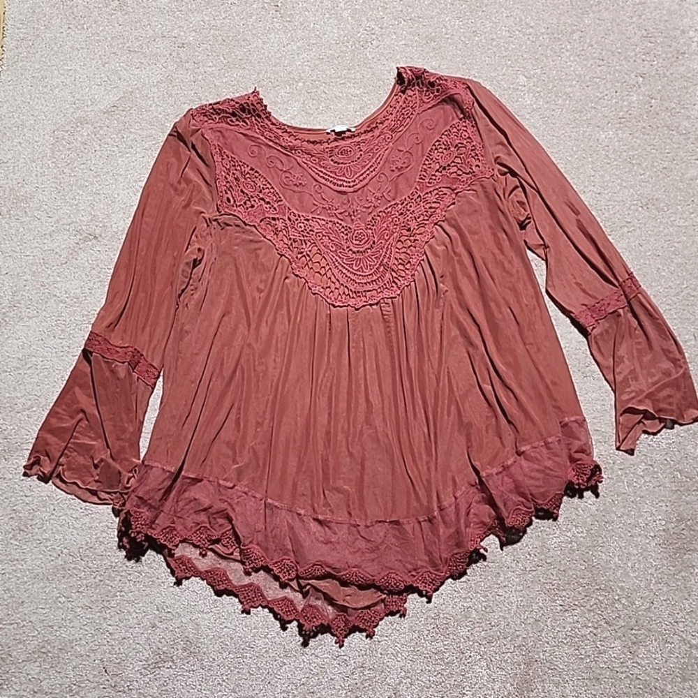 Rust Coral Boho LS Top 2x
